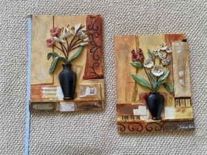 Two Piece Set S. Vassileva 3 -D Floral Resin Tile Wall Art - Picture 1 of 4