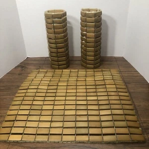 6x Vintage Natural Bamboo Tile Placemats Set ~11.5x18.5” Asian Boho MCM - Picture 1 of 10