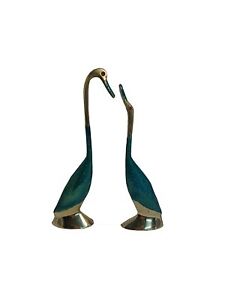 Brass Blue Miniature Duck Pair Showpiece Idol Home Decor 22 cm