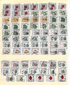 AU23 Canadá lote de 76 estampillas usadas Dups 1964-66 flores brazos hoja de arce - Imagen 1 de 1