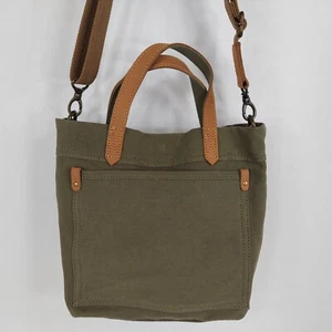 Unisex Olive Green Canvas Snap Top Small Transport Crossbody Tote Bag - Picture 1 of 11