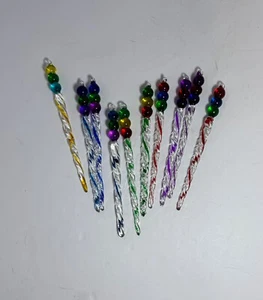 Mundgeblasen Mehrfarbig Wirbel Kunst Glas Eiszapfen Weihnachtsschmuck 10er Set - Bild 1 von 7