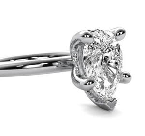 Natural Solitaire Invisible Halo 1.22 Ct I VS1 Pear Cut Diamond Engagement Ring - Picture 1 of 5