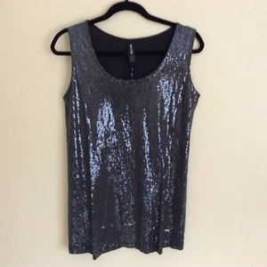 New Agnes & Dora Essential Tank Sequin Scoop Neck Black Size L - Picture 1 of 5