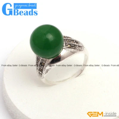 Anillo de moda de marcasita de plata tibetana con cuentas redondas de 12 mm EE. UU. #6-#9 envío gratuito Foto 1 de 4