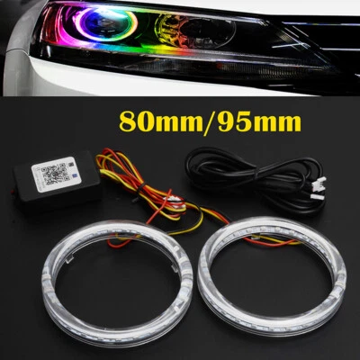 2PCS bluetooth RGB halo fog light rings Angel eyes Headlight Bulbs Kit 80/95MM - Image 1 of 4
