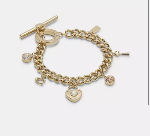 Bracciale Coach Perla Cuore Lucchetto Charm Toggle Nuovo con etichette C4259