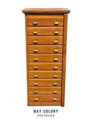 Antique 10 Drawer Vertical Oak File Cabinet  by EH Sheldon - Image 1 of 4