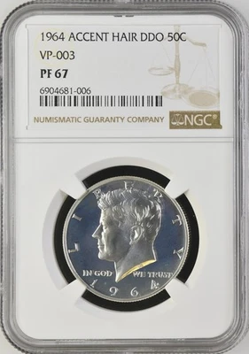 1964 90% Silver Proof Kennedy Half Dollar - Accent Hair DDO - NGC PF-67 VP-003 - Image 1 of 2