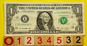 ￼￼Leading True Run Of 0-5 L 012345xx S Ladder Fancy Serial Number $1 Dollar Bill - Picture 1 of 9