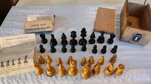 Vintage Wood Drueke Chess Pieces Set in Original Box Nice! - Picture 1 of 8