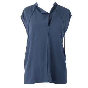 Vince Top Sz M Blue Collared V Neck Unlined 100% Silk Top - Picture 1 of 13