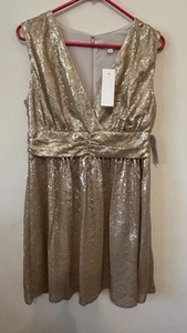 EVA MENDES Gold Sequin Fit & Flare Lined Cocktail Wedding Party Dress Size Large - Picture 1 of 6