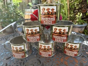 VTG BONANZA Ponderosa Ranch Tin Cup Mug Set Of 6 Nevada USA TV Show - Picture 1 of 12