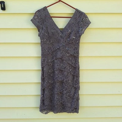 Womens Y2K Babydoll Midi Dress 8 Grey Preppy Floral Crochet Cottagecore Festival - Image 1 of 4