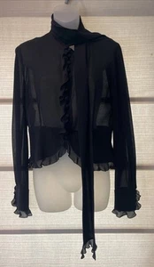 Vintage Emanuel Ungaro schwarz reine Seide Rüschenbesatz Bluse angenähter Schal Gr. 6 neuwertig - Bild 1 von 15