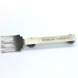 Food For Thought Silver Fork Lapel Pin Shaped Fun Motivational Wordplay Metal - Picture 1 of 3