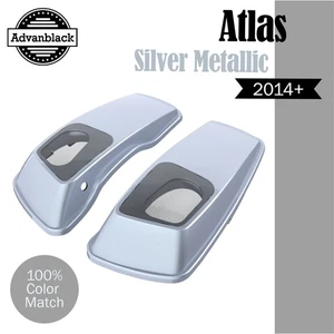 Atlas Silver Metallic 6x9" Saddlebag Speaker Lids Audio Cover Fits Harley 14+ - Picture 1 of 7