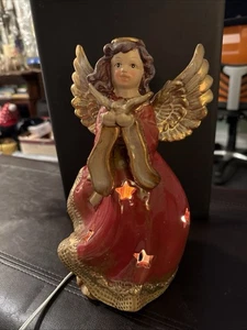 Hermosa estatuilla de ángel de cerámica vintage iluminada de 11 pulgadas con luz navideña - Imagen 1 de 12
