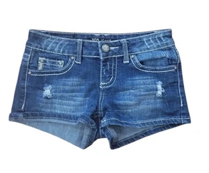 Meagan ZCO denim cut off shorts Bling Pocket Jean Short Distressed Junior Size 1 - Picture 1 of 3