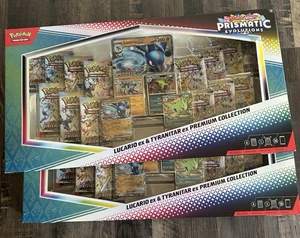 2 x Pokemon Prismatic Evolutions Lucario EX und Tyranitar EX Premium Sammlung - Bild 1 von 2