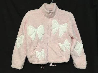 Madden Girl Juniors Talla S Acogedora Rosa Blanca Lazo Sherpa Cremallera Chaqueta Bolsillos Foto 1 de 4