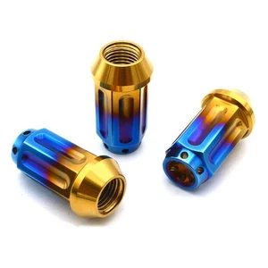 M12x1,25x45mm Scanalatura Dado Lug Ruota Titanio 6 Fori per Toyota 86 Honda - Foto 1 di 4