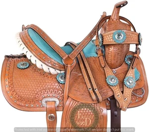 Juego completo de silla de montar Western Barrel de cuero para caballo. Tamaño-10"-18" pulgadas - Imagen 1 de 7