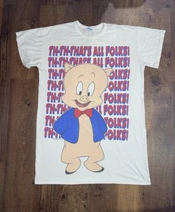 Looney Tunes Porky Pig Vintage Single Stitch Long Night Shirt 1993 One Size - Picture 1 of 8