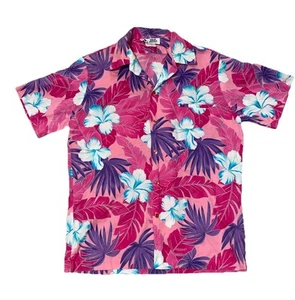 Camisa De Colección Hilo Hattie's ALOHA Hawaiana Floral Abotonada Talla L Algodón Rosa - Imagen 1 de 4