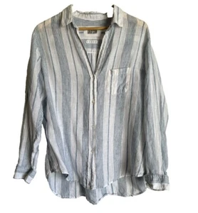 Grayson Frank & Eileen The Hero Linen Button Up Top Sz 1X Sailor Stripe Coastal - Picture 1 of 13