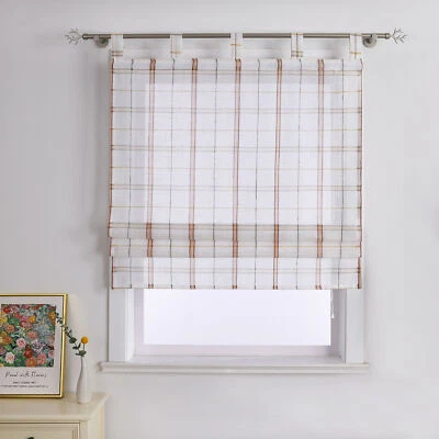 Transparent Raffrollo mit Schlaufen Raffgardine Leinen Gardine Küche ohne Bohren - Bild 1 von 4