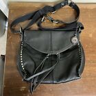 The SAK Silverlake Black Leather Studded Fringe Crossbody Shoulder Bag