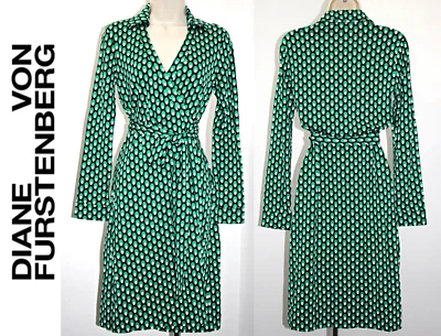 Diane Von Furstenberg SAVANNAH Silk Blend Faux Wrap Dress Leopard Green  4  $468 - Image 1 of 4