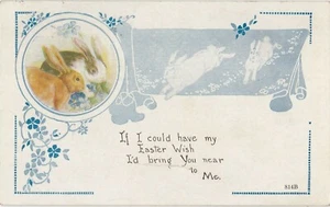 Postcard Easter Wish Bunny Rabbit Blue Flowers Posted Cohocton NY 1922 - Picture 1 of 2