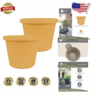 Set of 2 14 Inch Round Plastic Planters with Drainage for Healthy Plants - Picture 1 of 10