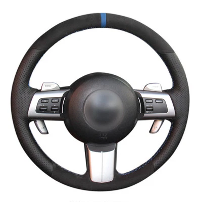 DIY Steering Wheel Cover Black Suede Leather Hand Sewing For Mazda MX-5 09-13 - Image 1 of 4