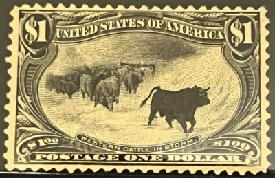 Título: Scott #292 - Estampilla Western Cattle in Storm de $1 de 1898 - F-VF como nueva, original Foto 1 de 2