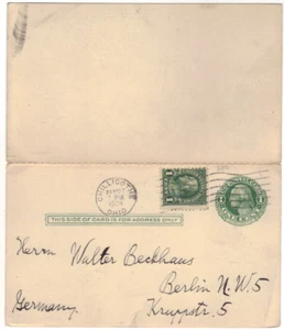 1924 Chillicothe OH UY6 1c Green Complete Unsevered Reply Card Stationery Entire - Picture 1 of 2