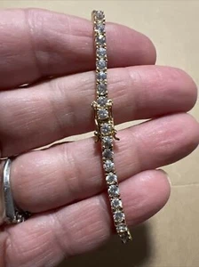 Gold Tone Sterling Silver Crystal Tennis Bracelet (EB862) - Picture 1 of 3