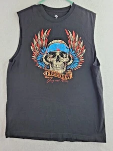 American Freedom Patriotic Skull Graphics Black Sleevless T-shirt Mens Large - Picture 1 of 7