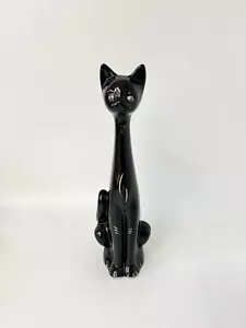 Vintage 50s Tall Slim Long Neck Black Cat Figurine Ornament Vase 14 Inch Tall - Picture 1 of 8