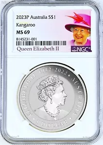 2023 Australia 1 oz .9999 Silver Kangaroo NGC MS 69 $1 Coin Final Queen Effigy - Picture 1 of 2
