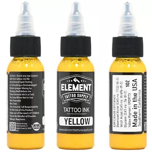 Element Tattoo Supply Yellow Tattoo Ink 1oz Bottle Made in the USA Bright Colors - Picture 1 of 4