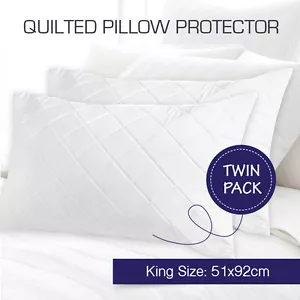 2 x Aus Made Quilted King Size Pillow Protectors Case Cotton Cover 51 x 92cm - Picture 1 of 3