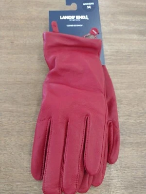 Guantes de cuero forrados de cachemir Lands End para mujer rojos Ez Touch medianos Foto 1 de 4