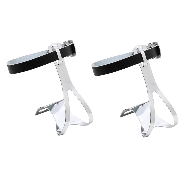 Sunlite Bicycle Toe Clips & Leather Strap Set Chrome Large Road Fixed Gear Bike - Image 1 of 1
