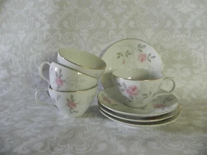 4 Valmont Cup & Saucers Angela Pattern Pink Roses Gold Trim Japan - Picture 1 of 12