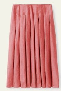 BODEN Lydia 100% Linen Pleated Skirt Chambray Red midi Skirt size 8 pockets