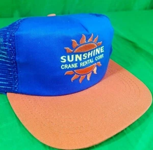 USA Made Sunshine Crane Rental Hat NWOT Americap Snapback Trucker Mesh Cap - Foto 1 di 9